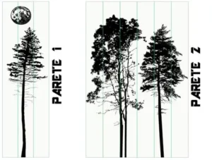 Design layout for Pure Metal Tech® metal mesh panels, tree motif on two walls, Dreamet project